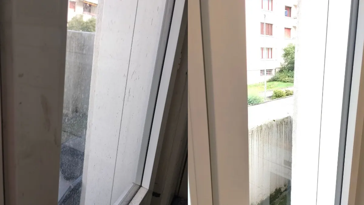 Before-and-after comparison of professional window cleaning in October 2026