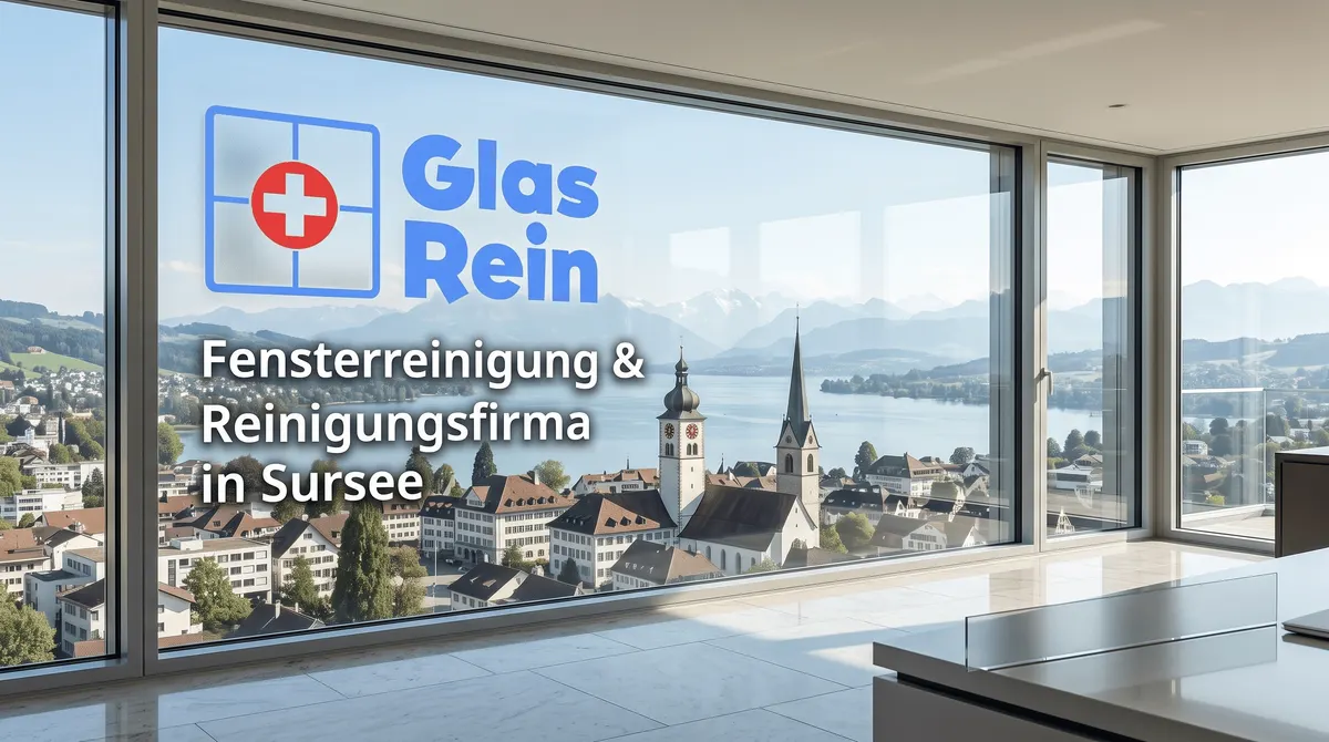 Blick durch ein klares Fenster auf Sursee und den Sempachersee